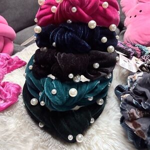 Velvet Pearl-Embellished Headbands